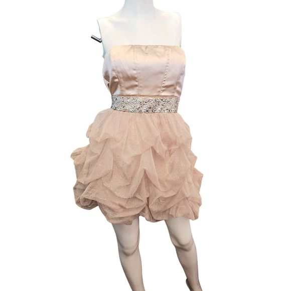 Speechless New w Tags Sparkly Gold Tulle Strapless Dress sz 9 New Years Formal D - Picture 2 of 12